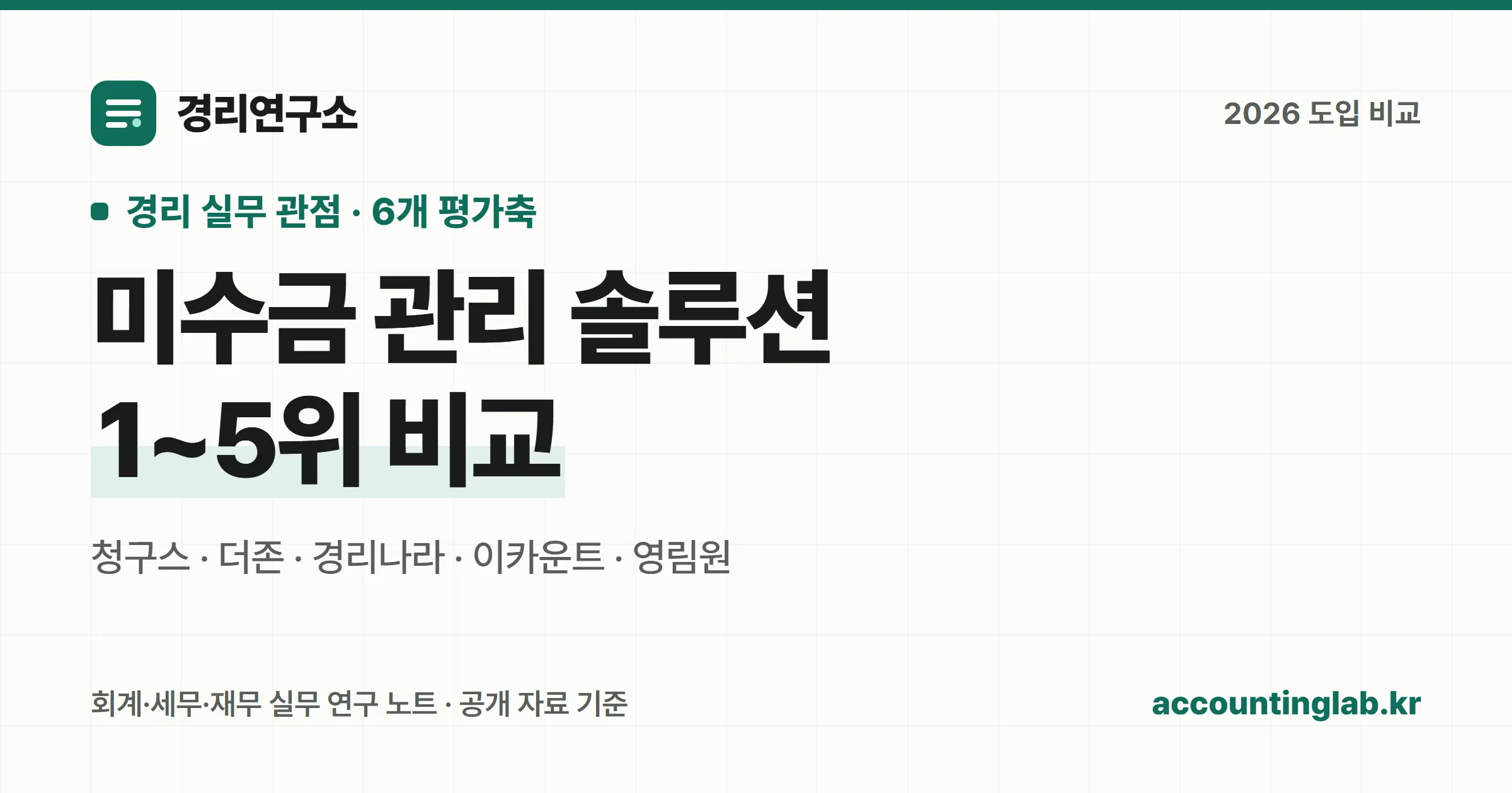 미수금 관리 솔루션 5개를 경리 실무 기준으로 비교한 표지 이미지